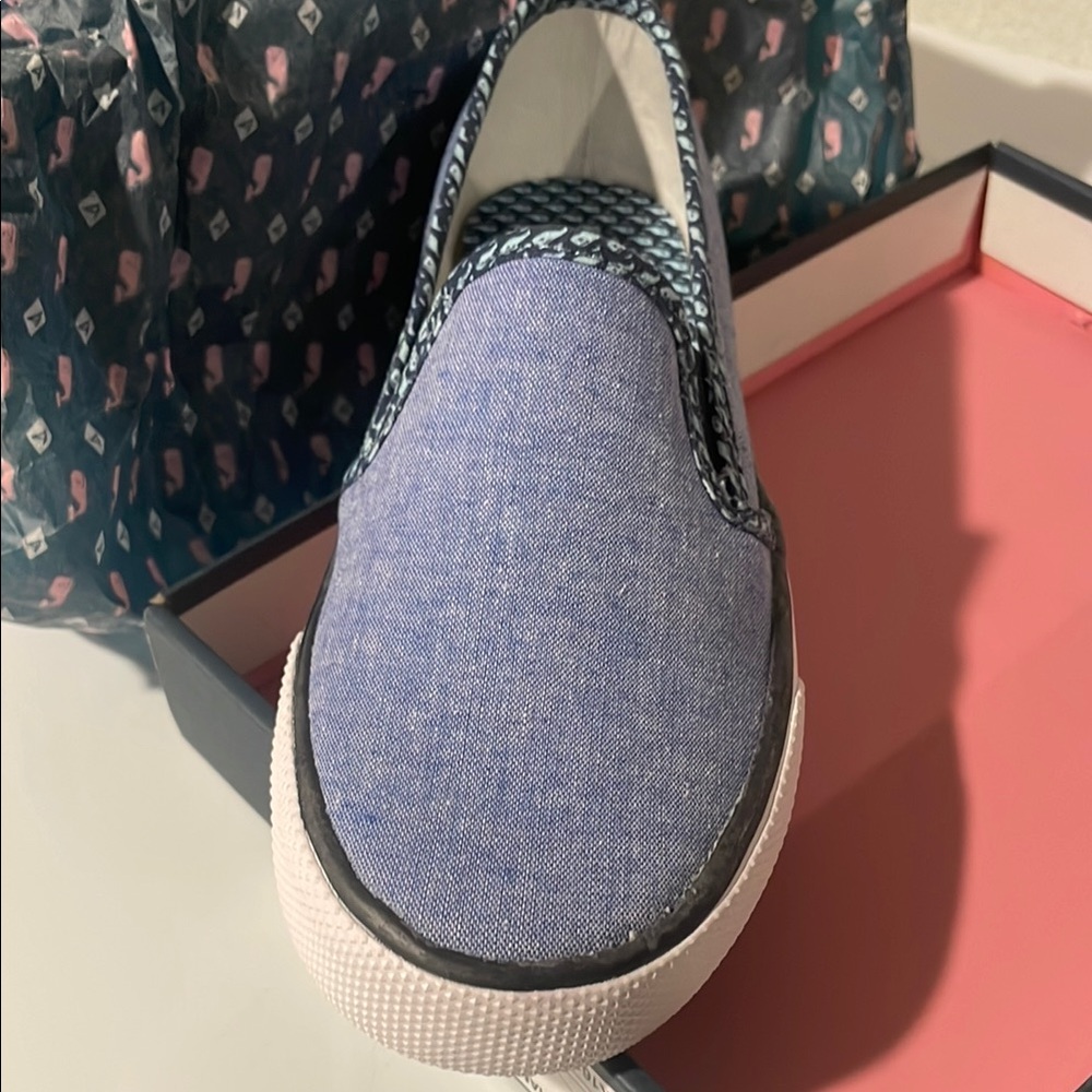 Vineyard Vines Sperry Girls Chambray Blue Slip-On Shoes